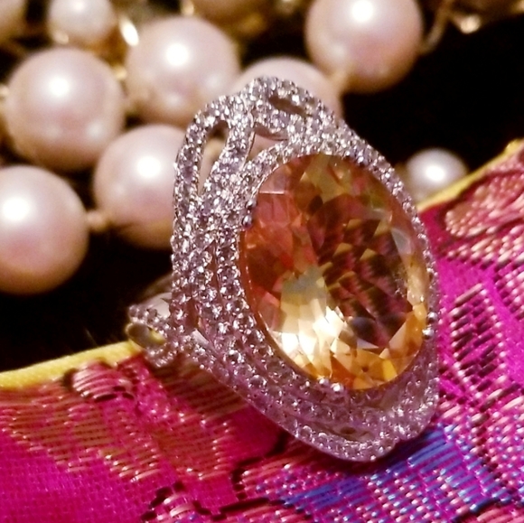 Redv Jewelry - CITRINE & ZIRCON RHODIUM OVER SS 925 RING